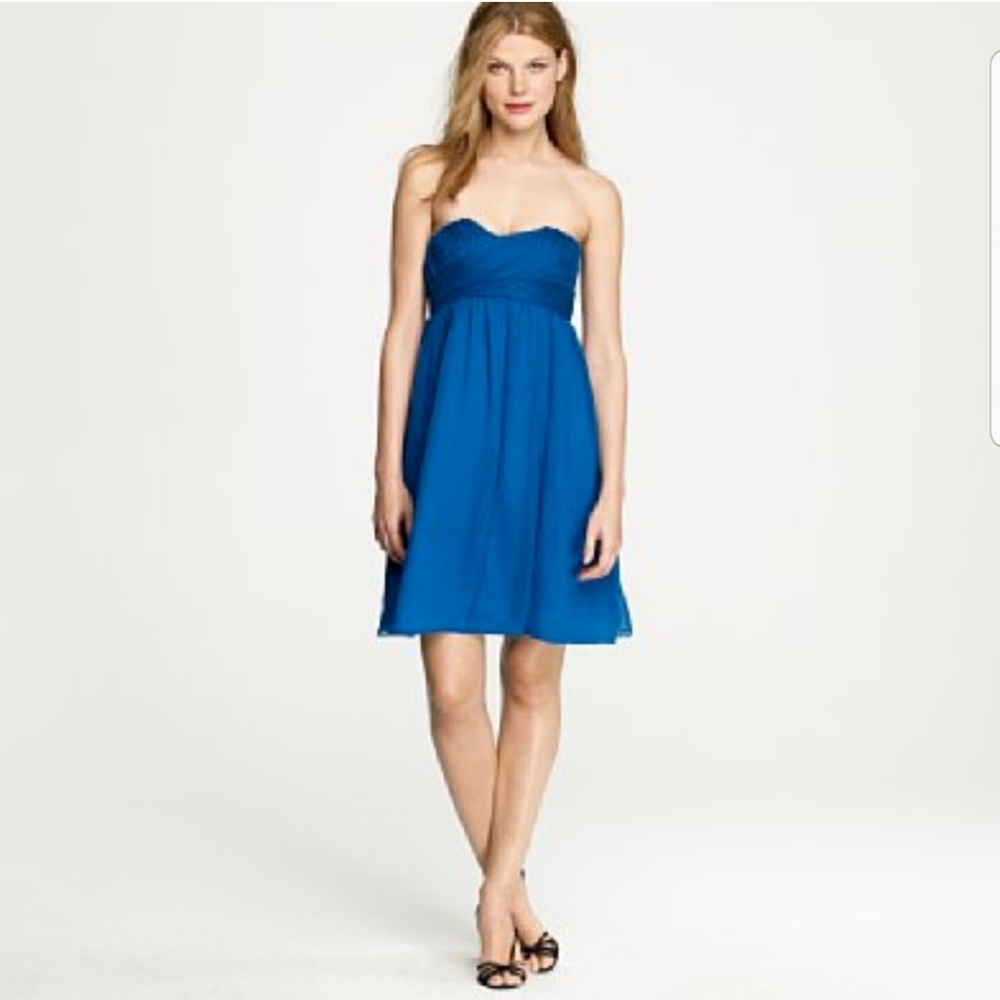 J CREW teal silk strapless chiffon overlay dress